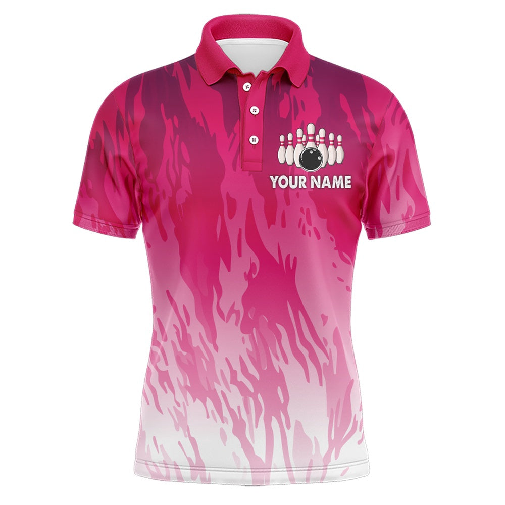 Custom Bowling Polo Shirts, Pink Bowling Shirt For Men Couple Bowling Jersey Team Custom Bowling Polo Shirt