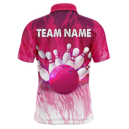 Custom Bowling Polo Shirts, Pink Bowling Shirt For Men Couple Bowling Jersey Team Custom Bowling Polo Shirt