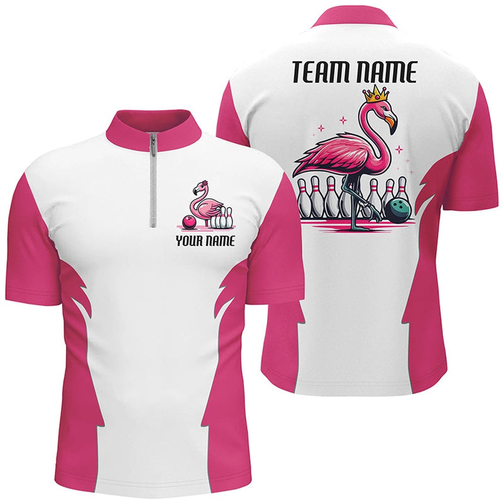 Custom Bowling Polo Shirts, Pink Flamingo Custom Bowling Tournament Team Shirts For Men And Women, Bowling Team Jerseys