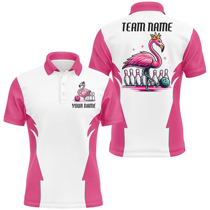 Custom Bowling Polo Shirts, Pink Flamingo Custom Bowling Tournament Team Shirts For Men And Women, Bowling Team Jerseys