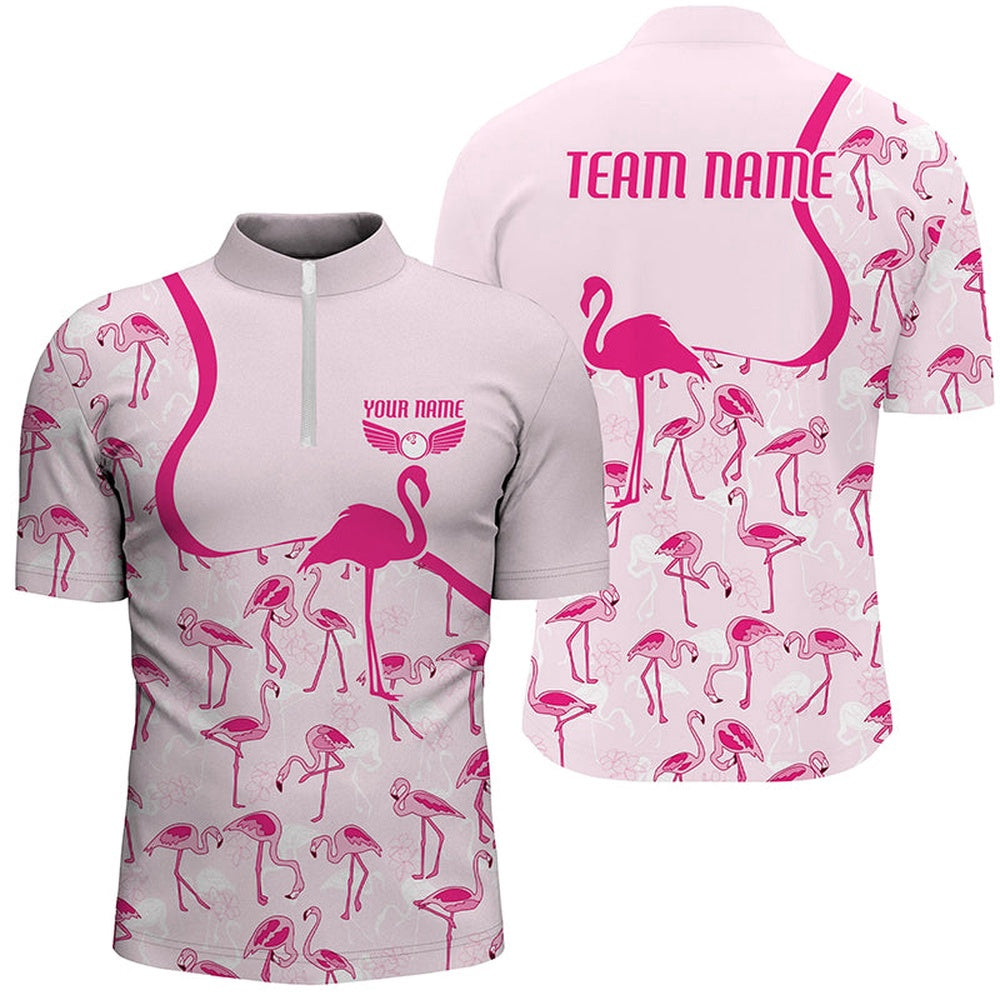 Custom Bowling Polo Shirts, Pink Flamingo Customized Bowling Shirts For Men And Women, Bowling Tournament Shirts For Bowlers