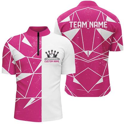 Custom Bowling Polo Shirts, Pink Geometric Custom Unisex Bowling Team Shirts, Bowling Jerseys For Bowlers