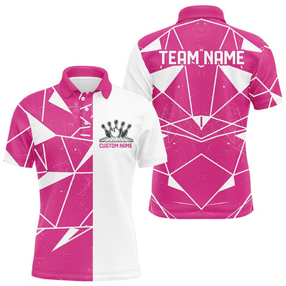 Custom Bowling Polo Shirts, Pink Geometric Custom Unisex Bowling Team Shirts, Bowling Jerseys For Bowlers