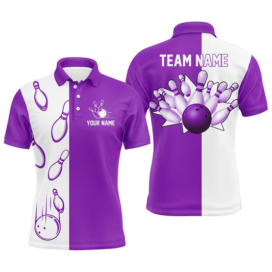Custom Bowling Polo Shirts, Purple And White Retro Vintage Bowling Polo Shirts For Men Custom Bowling Team Jerseys