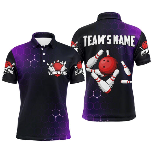 Custom Bowling Polo Shirts, Purple Bowling Polo Shirt For Men Custom Bowling Jersey Bowling Team League Shirt