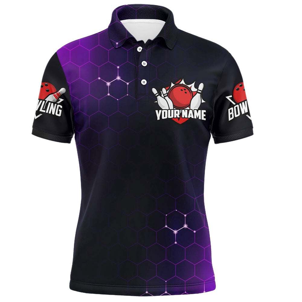 Custom Bowling Polo Shirts, Purple Bowling Polo Shirt For Men Custom Bowling Jersey Bowling Team League Shirt