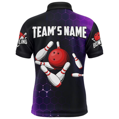 Custom Bowling Polo Shirts, Purple Bowling Polo Shirt For Men Custom Bowling Jersey Bowling Team League Shirt