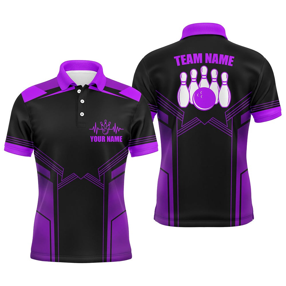 Custom Bowling Polo Shirts, Purple Bowling Polo Shirt For Men Custom Bowling Jersey With Name Bowling Team Shirt For Men