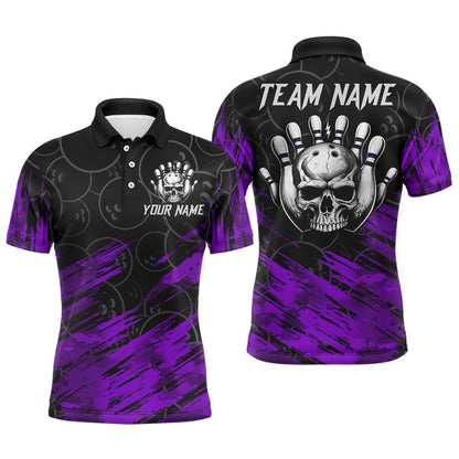 Custom Bowling Polo Shirts, Purple Skull Bowling Polo Shirt For Men & Women Custom Funny Bowling Team Jersey