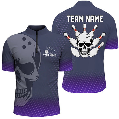 Custom Bowling Polo Shirts, Purple Skull Bowling Shirts Men & Women Custom Bowling Team Jersey Unisex