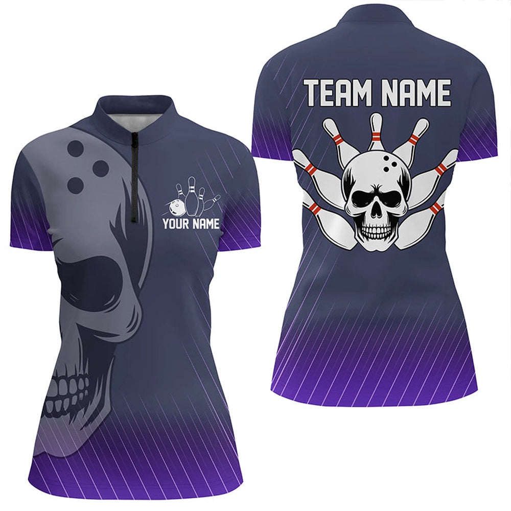 Custom Bowling Polo Shirts, Purple Skull Bowling Shirts Men & Women Custom Bowling Team Jersey Unisex