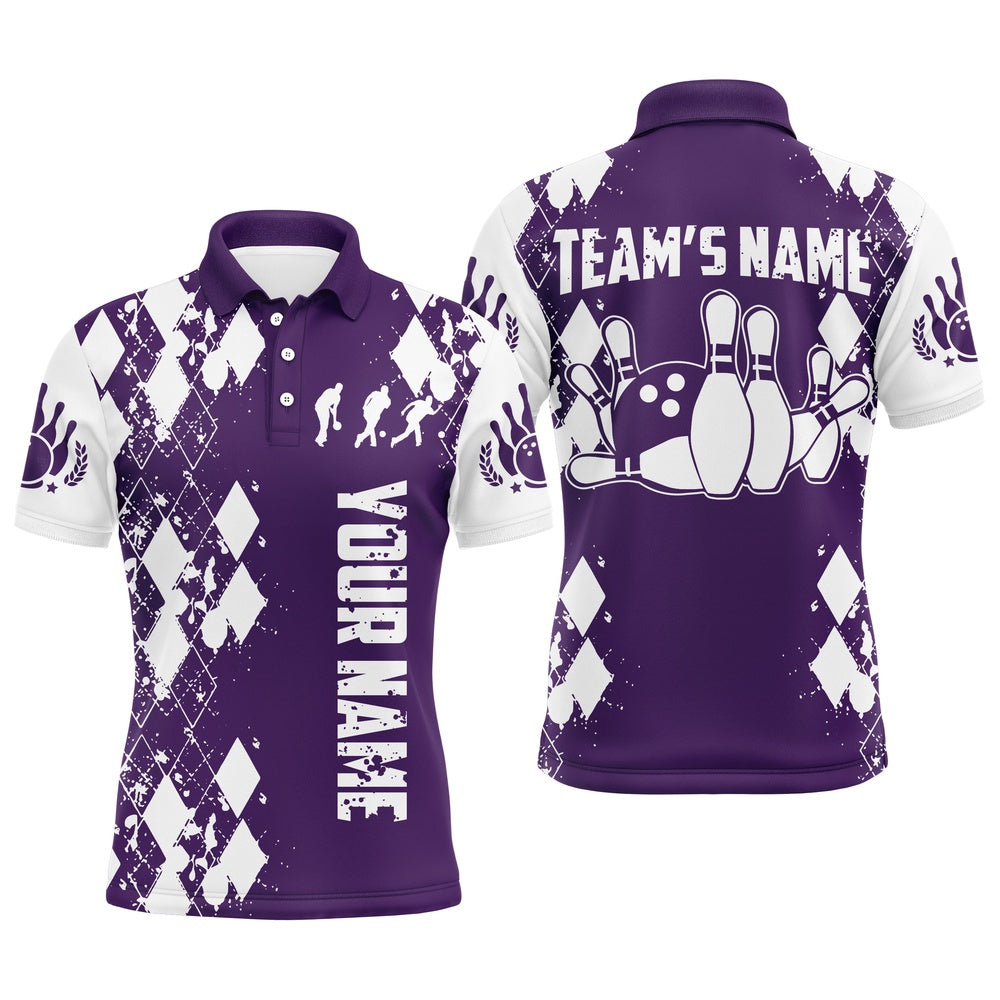 Custom Bowling Polo Shirts, Purple White Bowling Shirt Unisex Custom Bowling Jersey Polo Bowling Shirt For Men