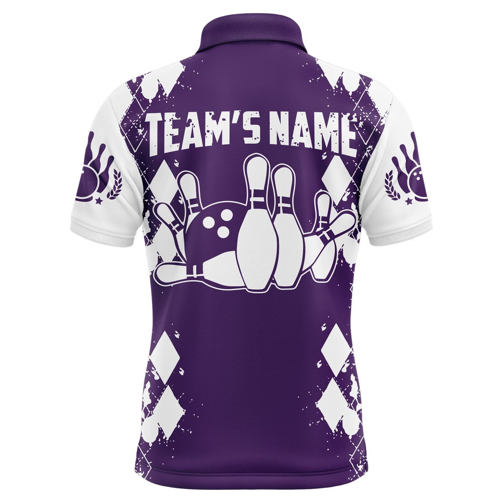 Custom Bowling Polo Shirts, Purple White Bowling Shirt Unisex Custom Bowling Jersey Polo Bowling Shirt For Men