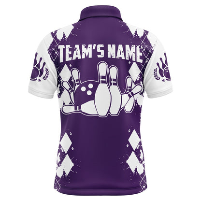 Custom Bowling Polo Shirts, Purple White Bowling Shirt Unisex Custom Bowling Jersey Polo Bowling Shirt For Men