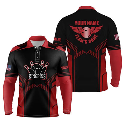 Custom Bowling Polo Shirts, Red And Black Bowling Polo Shirts For Men Custom Name And Team Name Bowling Polo Team Shirts