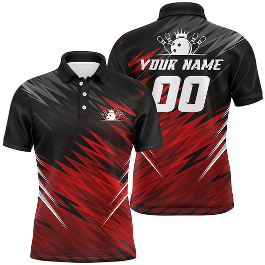 Custom Bowling Polo Shirts, Red And Black Men Short Sleeve Polo Shirts Custom Bowling Shirts For Men, Team Bowling Jerseys Bowlers