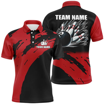 Custom Bowling Polo Shirts, Red And Black Mens Bowling Polo Shirts Custom Team Bowling Jerseys, Gift For Team Mens Bowlers