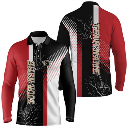 Custom Bowling Polo Shirts, Red And Black Plaid Pattern Custom Bowling Polo Shirts For Men, Team Bowling Jerseys