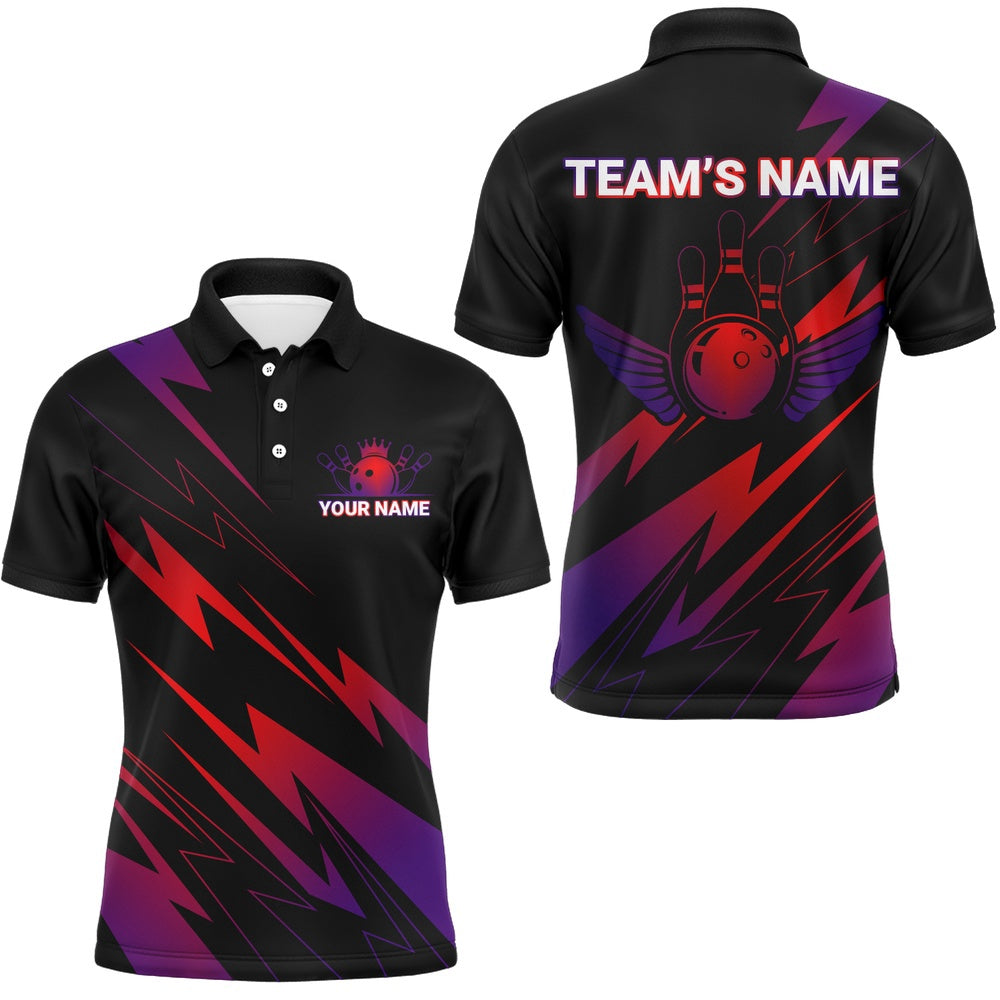 Custom Bowling Polo Shirts, Red And Purple Bowling Shirt Men Women Personalized Bowling Jersey Team Bowling Polo Shirt