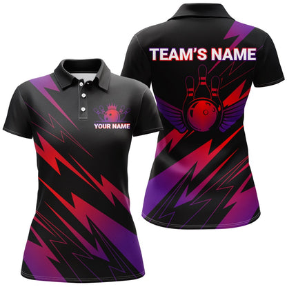 Custom Bowling Polo Shirts, Red And Purple Bowling Shirt Men Women Personalized Bowling Jersey Team Bowling Polo Shirt