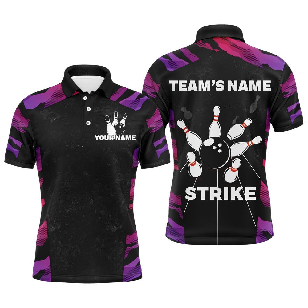 Custom Bowling Polo Shirts, Red And Purple Bowling Shirts For Men Women Custom Bowling Polo Shirts Team Bowling Jersey