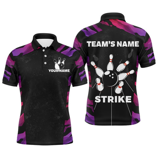 Custom Bowling Polo Shirts, Red And Purple Bowling Shirts For Men Women Custom Bowling Polo Shirts Team Bowling Jersey