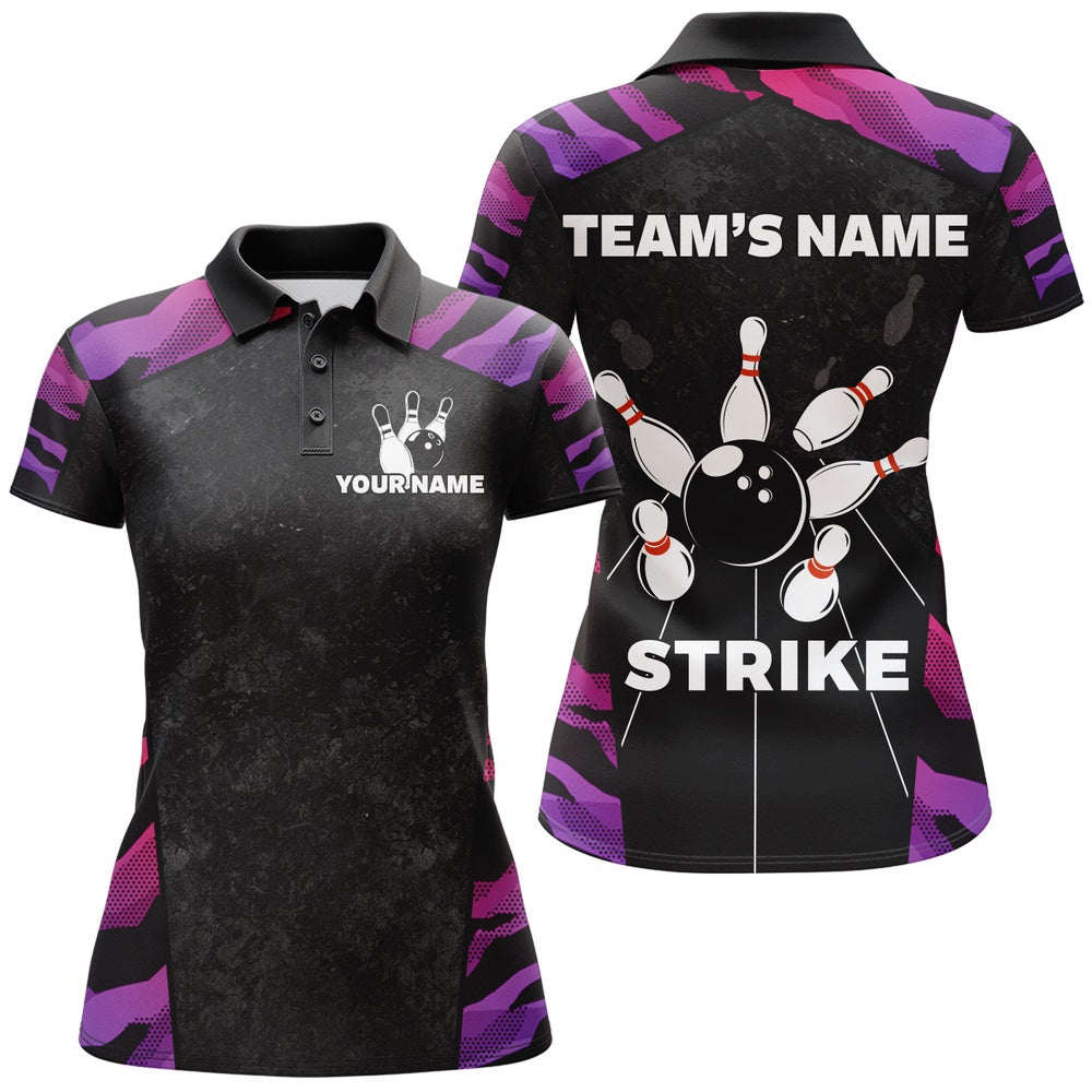 Custom Bowling Polo Shirts, Red And Purple Bowling Shirts For Men Women Custom Bowling Polo Shirts Team Bowling Jersey