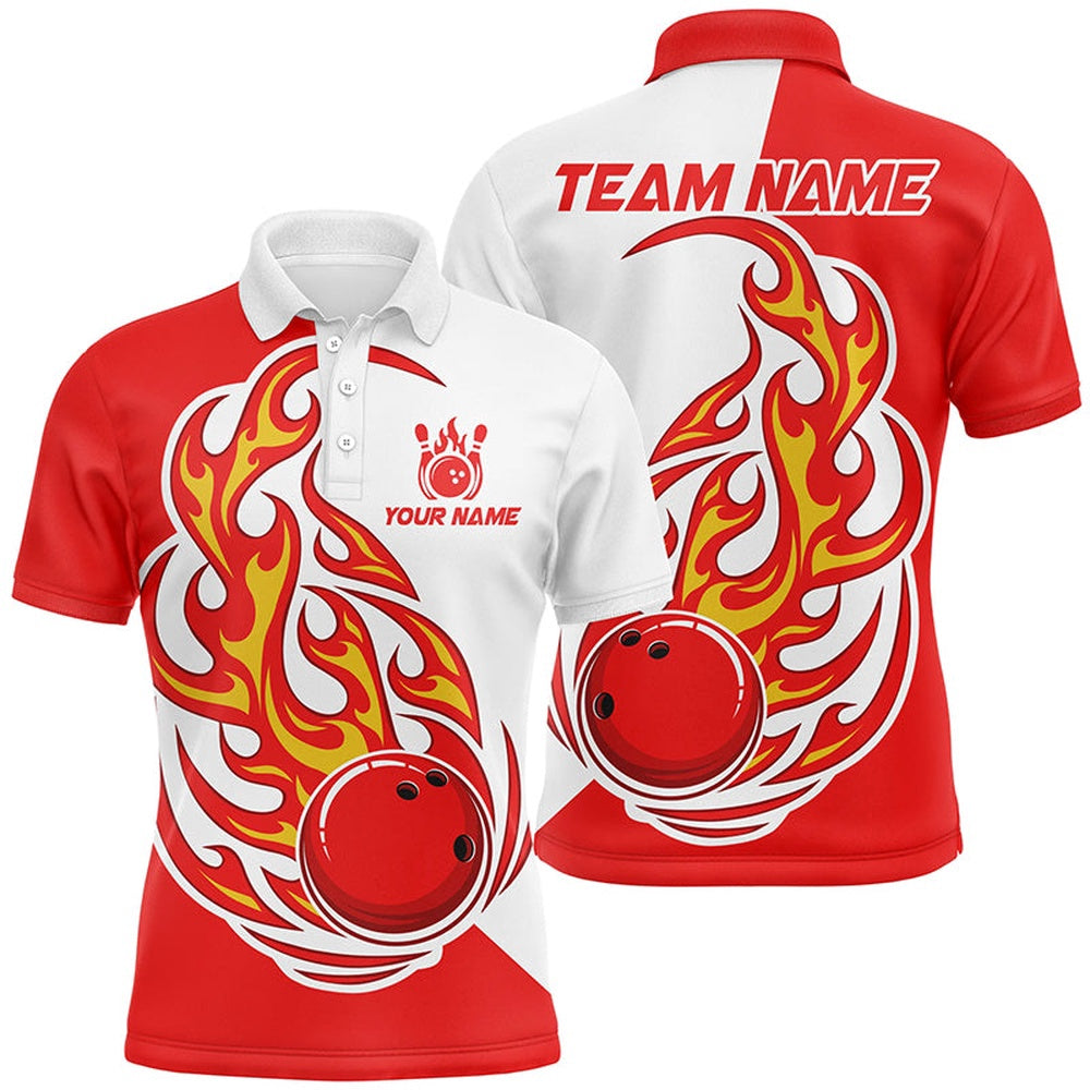 Custom Bowling Polo Shirts, Red And White Bowling Ball Mens Bowling Polo Shirts Custom Skull Bowling Team Jerseys