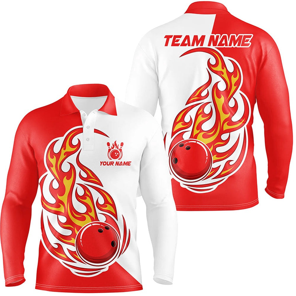 Custom Bowling Polo Shirts, Red And White Bowling Ball Mens Bowling Polo Shirts Custom Skull Bowling Team Jerseys