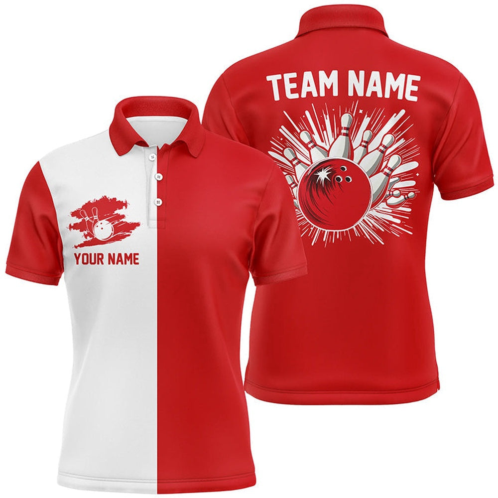 Custom Bowling Polo Shirts, Red And White Retro Bowling Shirts For Men Custom Team Bowling Jerseys Gift For Bowlers