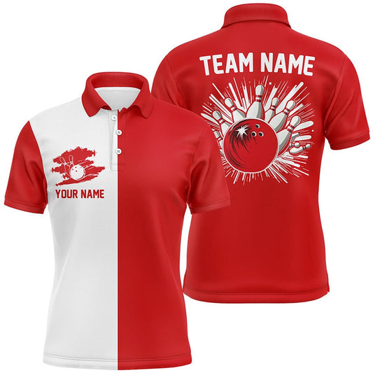 Custom Bowling Polo Shirts, Red And White Retro Bowling Shirts For Men Custom Team Bowling Jerseys Gift For Bowlers