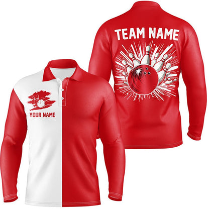 Custom Bowling Polo Shirts, Red And White Retro Bowling Shirts For Men Custom Team Bowling Jerseys Gift For Bowlers