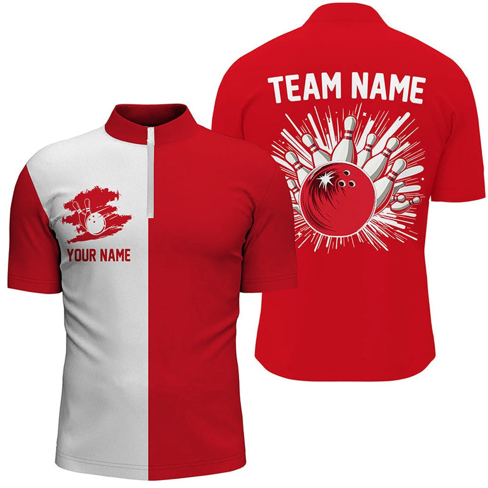 Custom Bowling Polo Shirts, Red And White Retro Bowling Shirts For Men Custom Team Bowling Jerseys Gift For Bowlers
