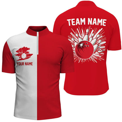 Custom Bowling Polo Shirts, Red And White Retro Bowling Shirts For Men Custom Team Bowling Jerseys Gift For Bowlers