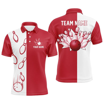 Custom Bowling Polo Shirts, Red And White Retro Vintage Bowling Polo Shirts For Men Custom Bowling Team Jerseys