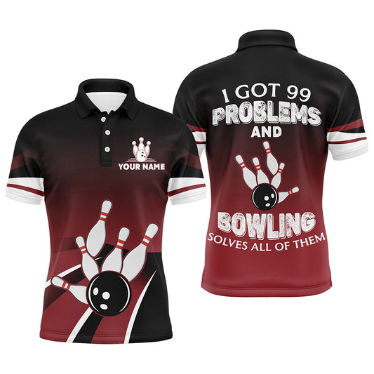 Custom Bowling Polo Shirts, Red & Black Funny Polo Bowling Shirt For Men, Custom Name Bowling Jersey, Vintage Bowlers Shirt