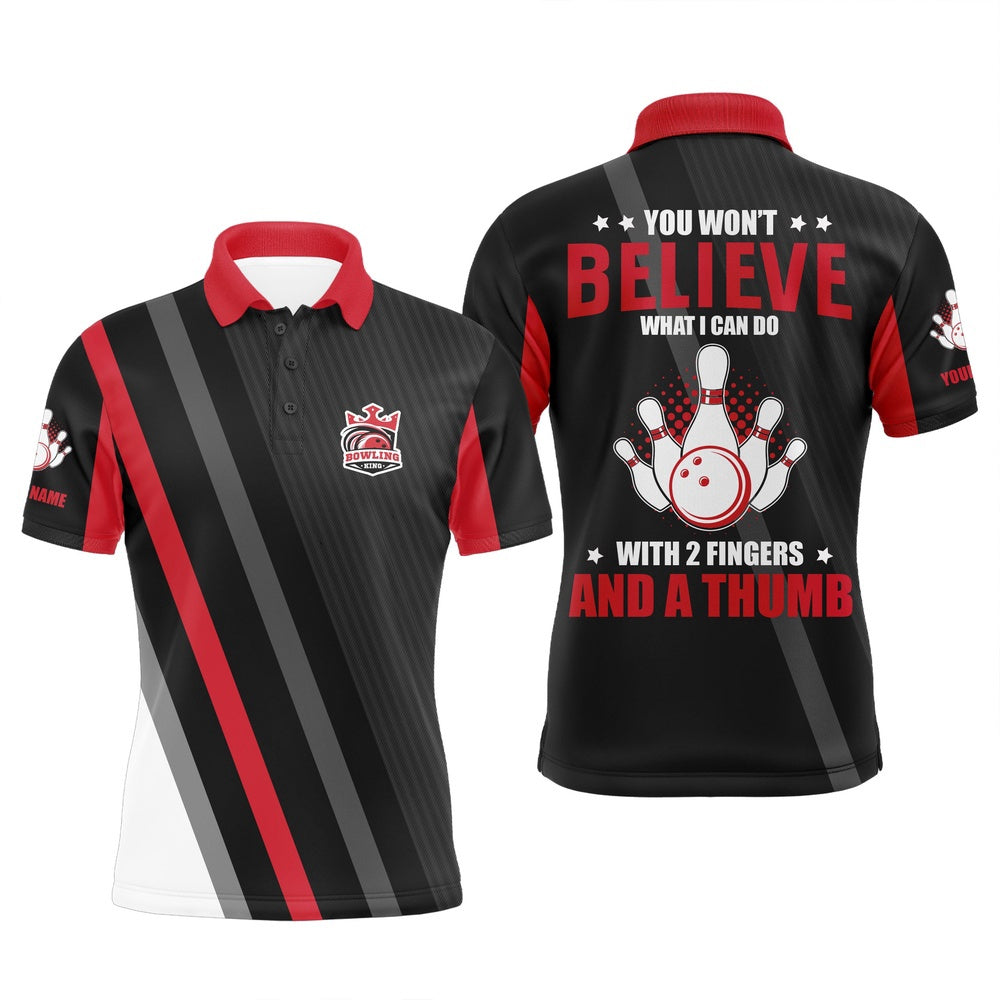 Custom Bowling Polo Shirts, Red & Black Mens Polo Bowling Shirts Custom You Won'T Believe What I Can Do With Fingers And A Thumb