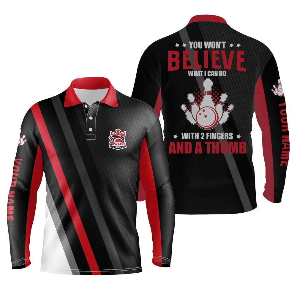 Custom Bowling Polo Shirts, Red & Black Mens Polo Bowling Shirts Custom You Won'T Believe What I Can Do With Fingers And A Thumb