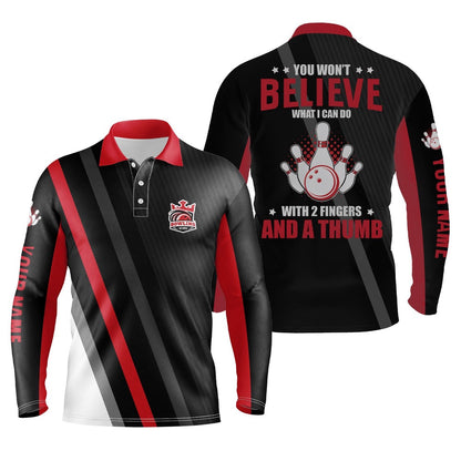 Custom Bowling Polo Shirts, Red & Black Mens Polo Bowling Shirts Custom You Won'T Believe What I Can Do With Fingers And A Thumb
