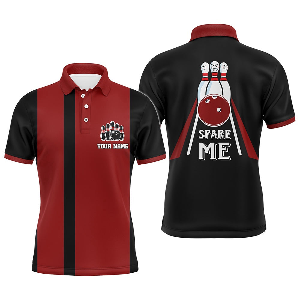 Custom Bowling Polo Shirts, Red & Black Polo Bowling Shirt For Men, Custom Name Bowling Jersey, Spare Me Bowlers Shirt