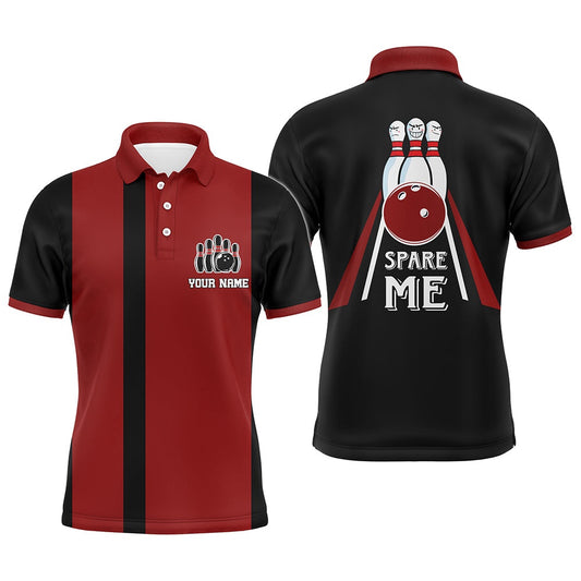 Custom Bowling Polo Shirts, Red & Black Polo Bowling Shirt For Men, Custom Name Bowling Jersey, Spare Me Bowlers Shirt