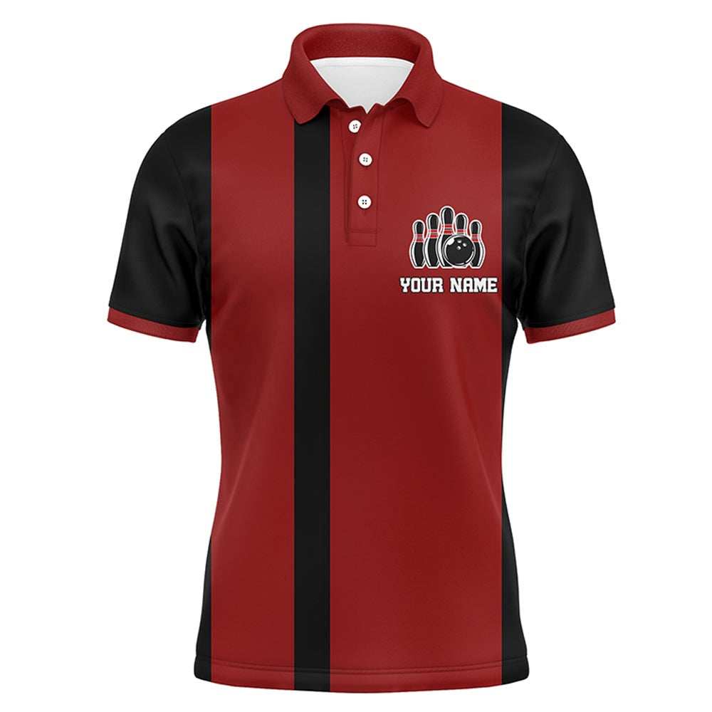 Custom Bowling Polo Shirts, Red & Black Polo Bowling Shirt For Men, Custom Name Bowling Jersey, Spare Me Bowlers Shirt
