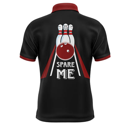 Custom Bowling Polo Shirts, Red & Black Polo Bowling Shirt For Men, Custom Name Bowling Jersey, Spare Me Bowlers Shirt