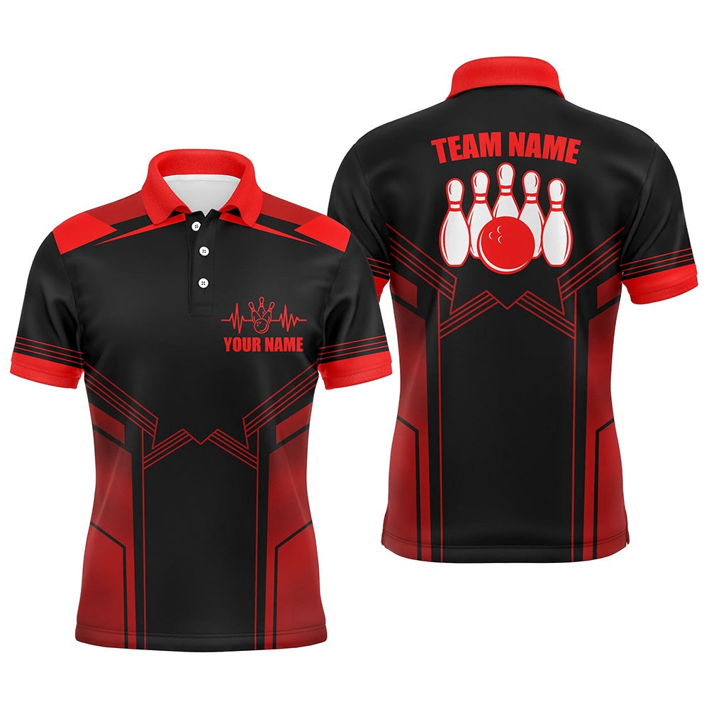 Custom Bowling Polo Shirts, Red Bowling Polo Shirt For Men Custom Bowling Jersey With Name Bowling Team Shirt For Men