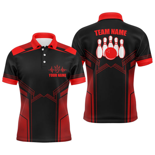 Custom Bowling Polo Shirts, Red Bowling Polo Shirt For Men Custom Bowling Jersey With Name Bowling Team Shirt For Men