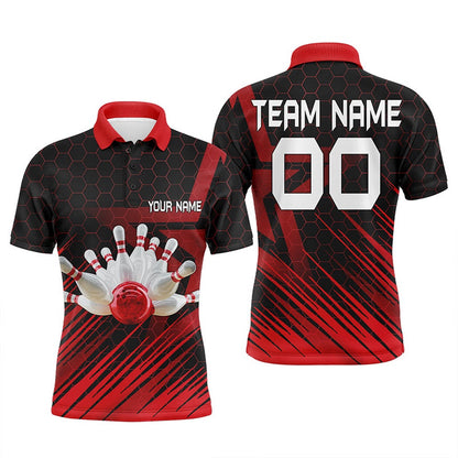 Custom Bowling Polo Shirts, Red Bowling Shirt For Men Custom Polo Bowling Jersey Bowling Team Shirt For Men