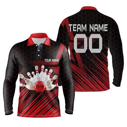 Custom Bowling Polo Shirts, Red Bowling Shirt For Men Custom Polo Bowling Jersey Bowling Team Shirt For Men