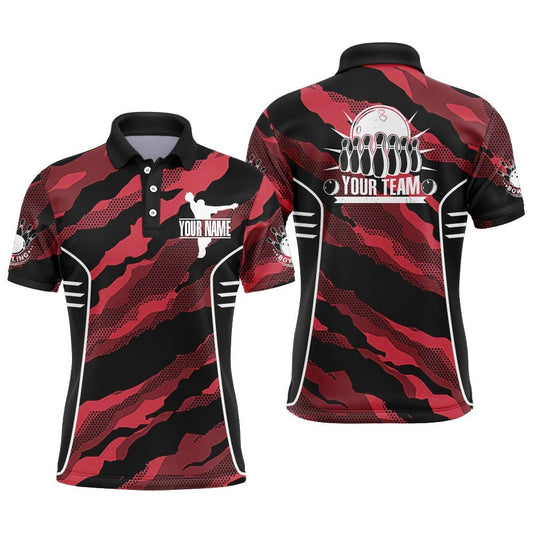 Custom Bowling Polo Shirts, Red Camo Bowling Jersey For Men Custom Bowling Team Shirt Bowling Polo Shirt Short Sleeve
