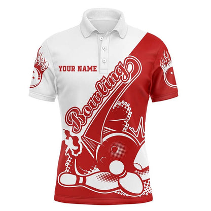 Custom Bowling Polo Shirts, Red Custom Bowling Shirts For Men, Strike Bowling Team Shirts Bowling Pin