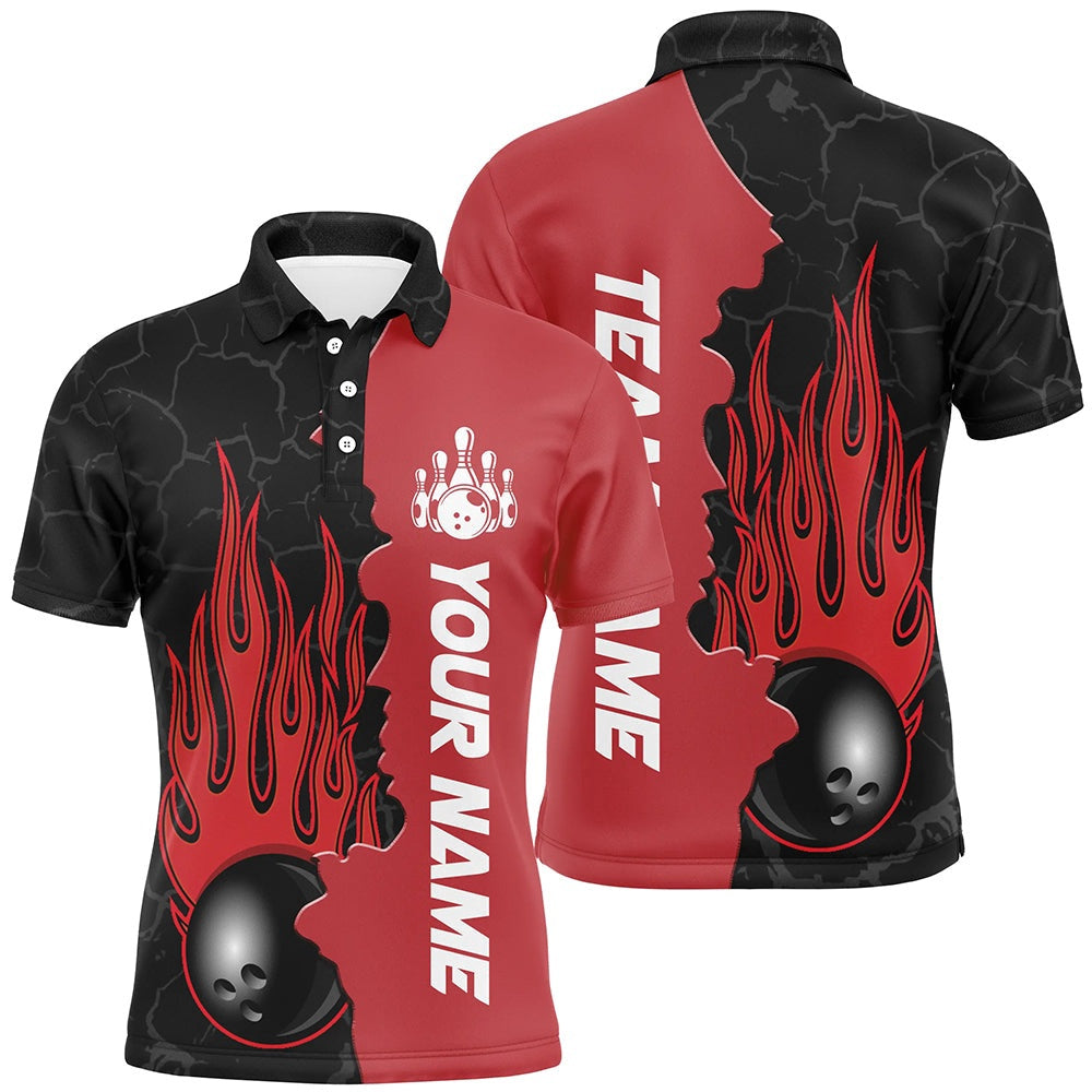 Custom Bowling Polo Shirts, Red Flame Bowling Polo Shirt Men & Women Custom Bowling Team League Jerseys